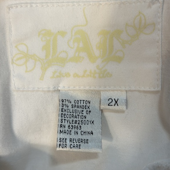 Live A Little LAL Embroidered Snap Up Stretch White 3/4 Sleeve Jacket Blazer - Picture 7 of 8
